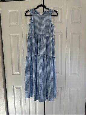 En Saison Light Blue Gingham Tiered Maxi Dress